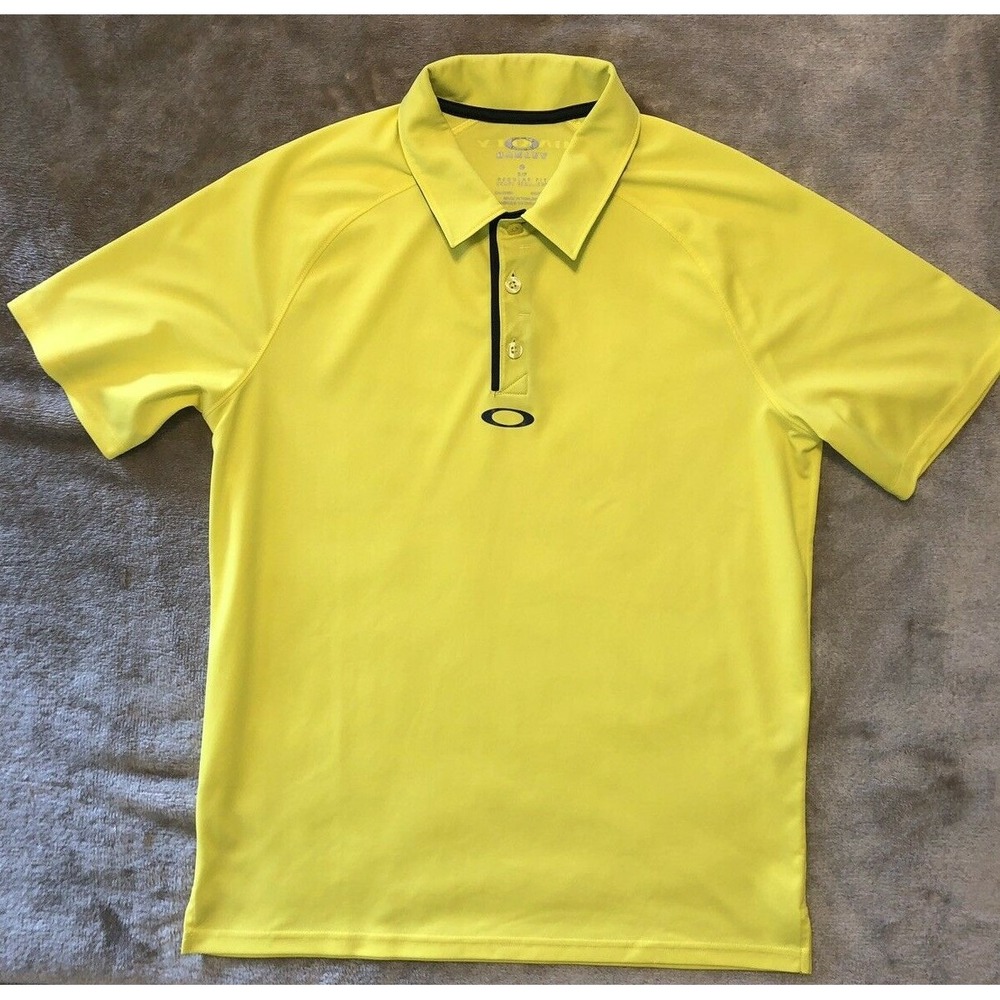Oakley Golf Shirt Men's Small Bright Yellow Polo Collar Pullover Button